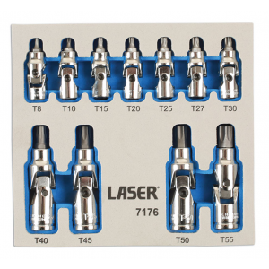 Bit-dopset Torx-BO cardan 11dlg LA7176 Laser Tools (1/4-3/8 - T8-T55)