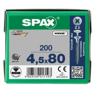 SPS SPAX kopboring 4.5 x 80 PZ2 /200st Wirox (0271010450805)