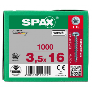 SPS SPAX bolkop 3.5 x 16 T15 /1000st Wirox (0201010350165)