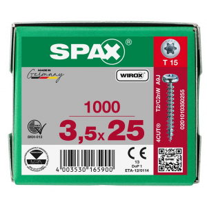 SPS SPAX bolkop 3.5 x 25 T15 /1000st Wirox (0201010350255)