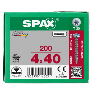 SPS SPAX bolkop 4.0 x 40 T20 /200st Wirox (0201010400403)