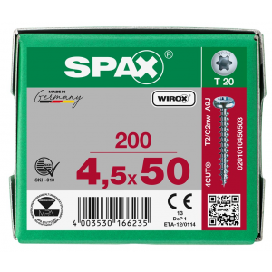 SPS SPAX bolkop 4.5 x 50 T20 /200st Wirox (0201010450503)