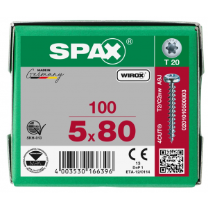 SPS SPAX bolkop 5.0 x 80 T20 /100st Wirox (0201010500803)