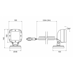 Werklamp LED wit 600 Lumen magnetisch (467 LED-MAG) met 12/24V autostekker