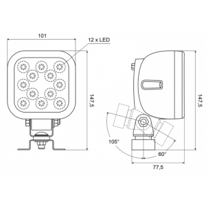 Werklamp 12 LEDs 2400 Lumen+ 2.5m kabel (477LED-12)