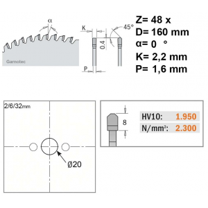 Cirkelzaagblad CMT Ø160x20x2.2mm 48T (223.048.06H) Trespa, Formica, Corian...