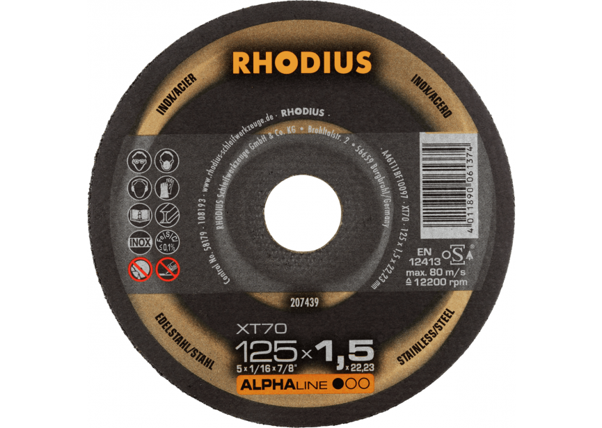 Snijschijf inox 125x1.5mm XT70 Rhodius (207439)