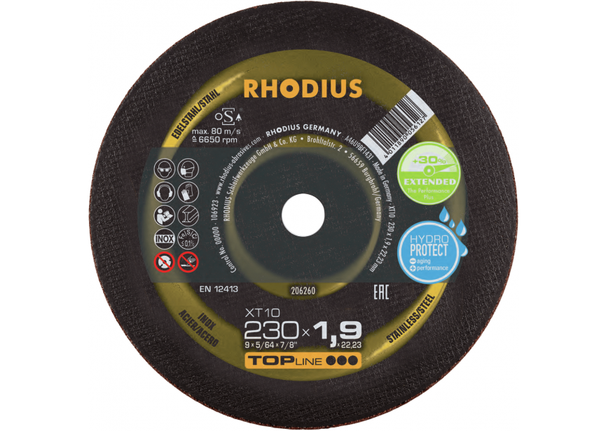 Snijschijf inox 230x1.9mm XT10 Rhodius (206260)