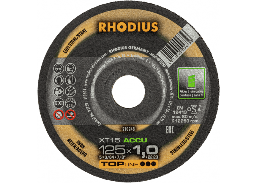 Snijschijf inox ACCU 125x1.0mm XT15 Rhodius (210248)