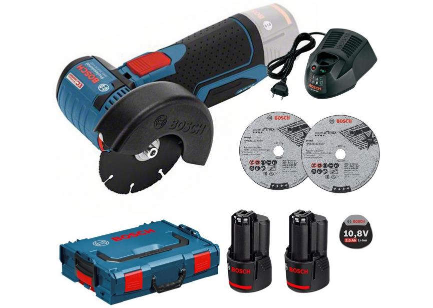 Bosch GWS 12V-76 accu haakse slijper (Ø76) (2x3.0Ah) (0.601.9F2.00B) L-Boxx