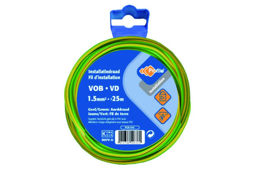 Kabel VOB 1.5mm² geel/groen /25m Blister (H07V-U)