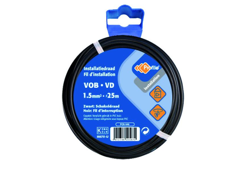 Kabel VOB 1.5mm² zwart /25m Blister (H07V-U)