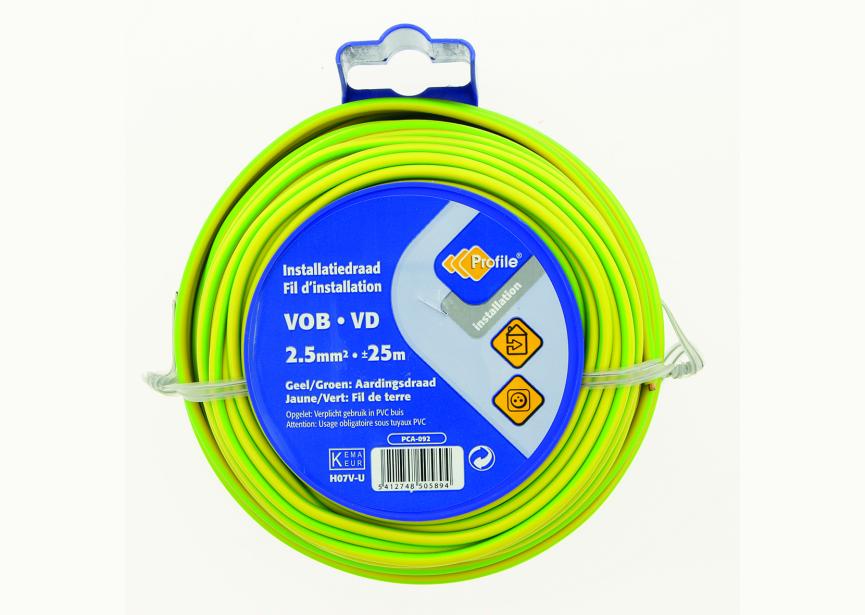 Kabel VOB 2.5mm² geel/groen /25m Blister (H07V-U)