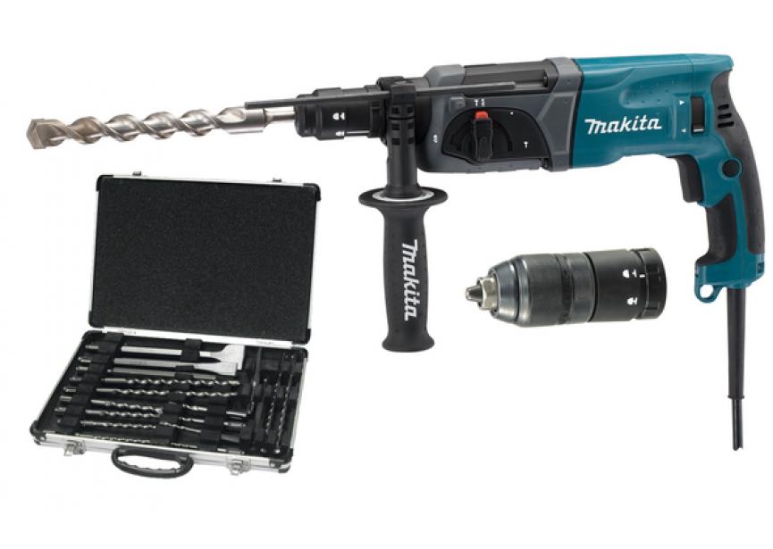 Makita HR2470FTP combihamer SDS+ 24mm (780w) +boorkop+17dlg beitelset+koffer