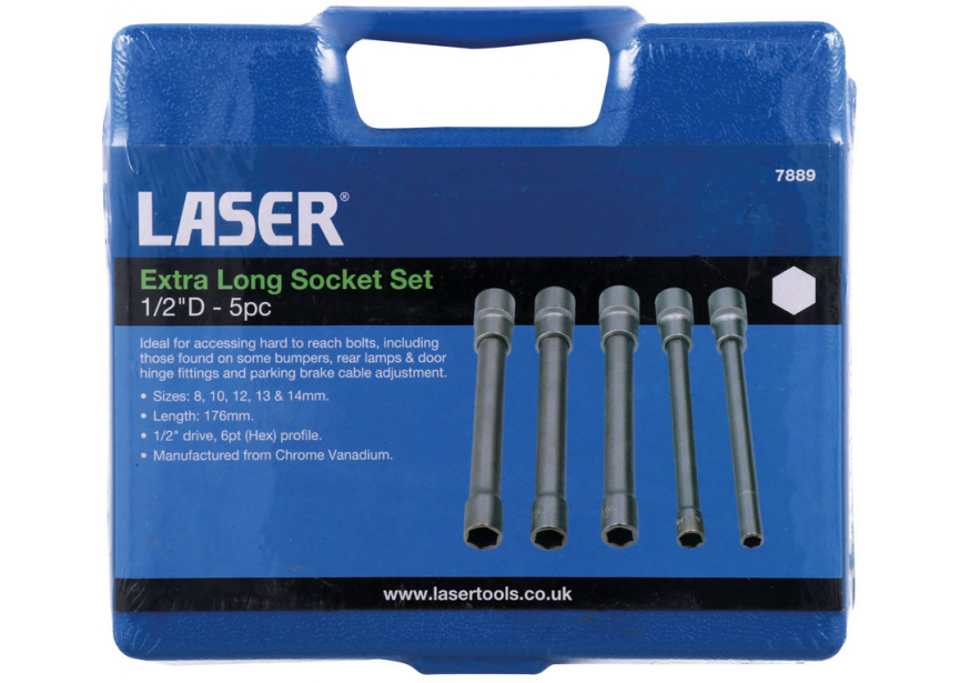 Doppenset 1/2x176mm 5dlg LA7889 Laser Tools (8, 10, 12, 13  14mm)