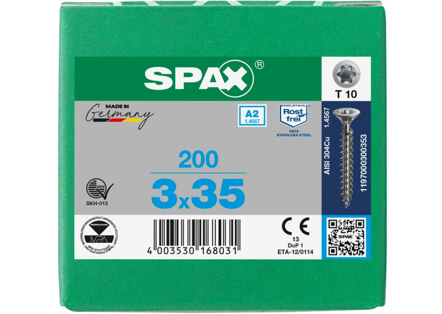 SPS SPAX 3.0 x 35 T10 inox A2 /200st 