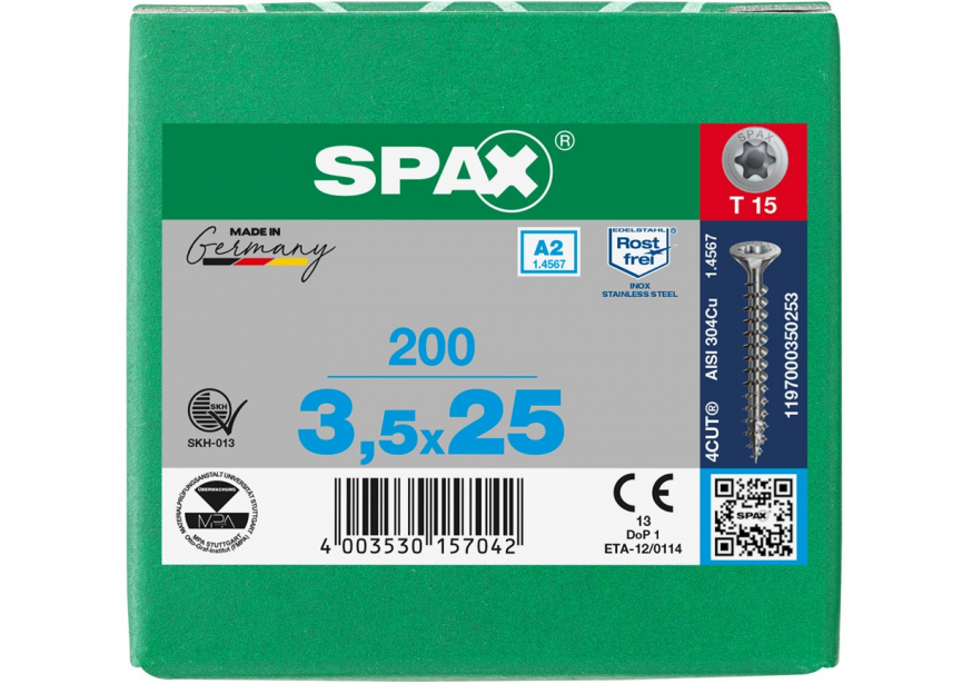 SPS SPAX 3.5 x 25 T15 inox A2 /200st 