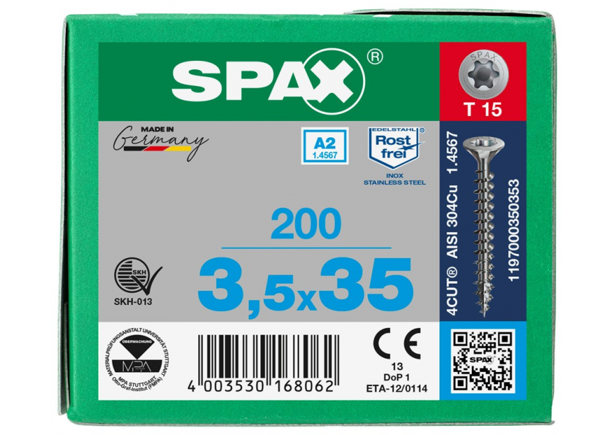 SPS SPAX 3.5 x 35 T15 inox A2 /200st 