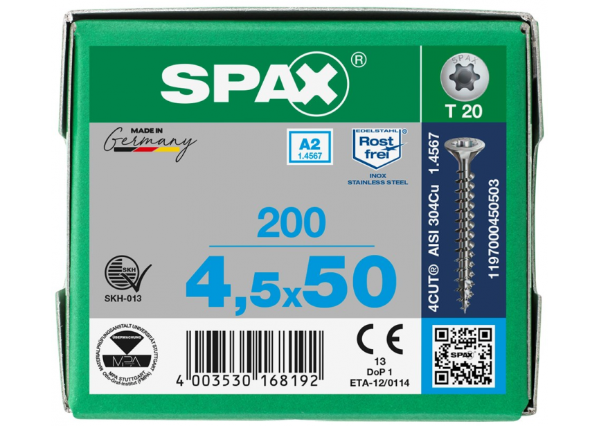 SPS SPAX 4.5 x 50 T20 inox A2 /200st 