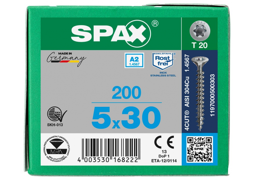 SPS SPAX 5.0 x 30 T20 inox A2 /200st 