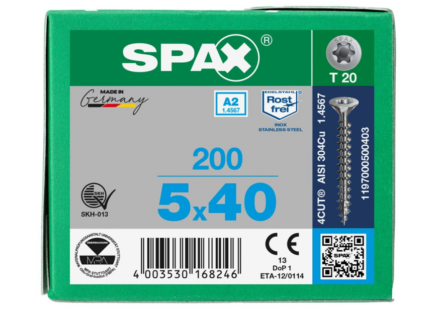 SPS SPAX 5.0 x 40 T20 inox A2 /200st 