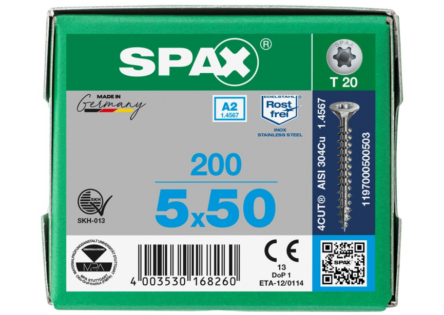 SPS SPAX 5.0 x 50 T20 inox A2 /200st 