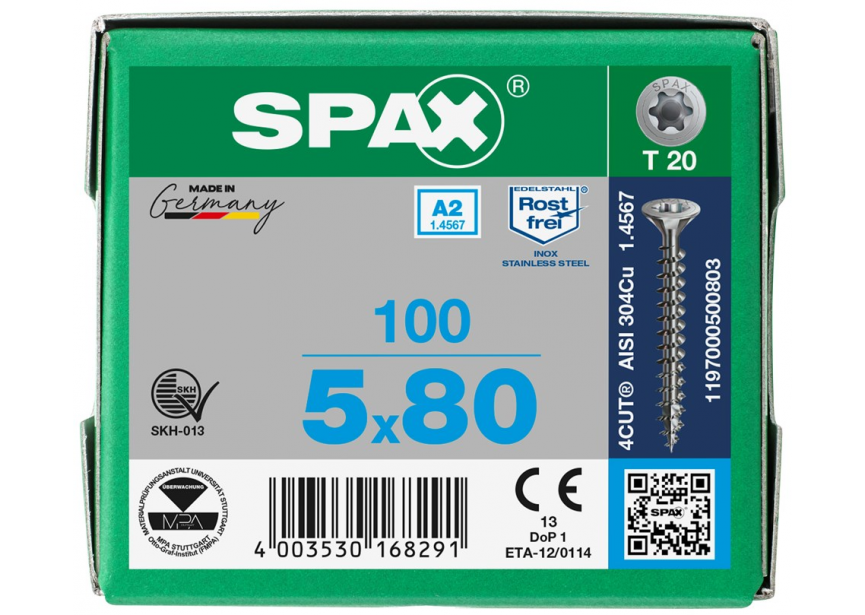 SPS SPAX 5.0 x 80 T20 inox A2 /100st 