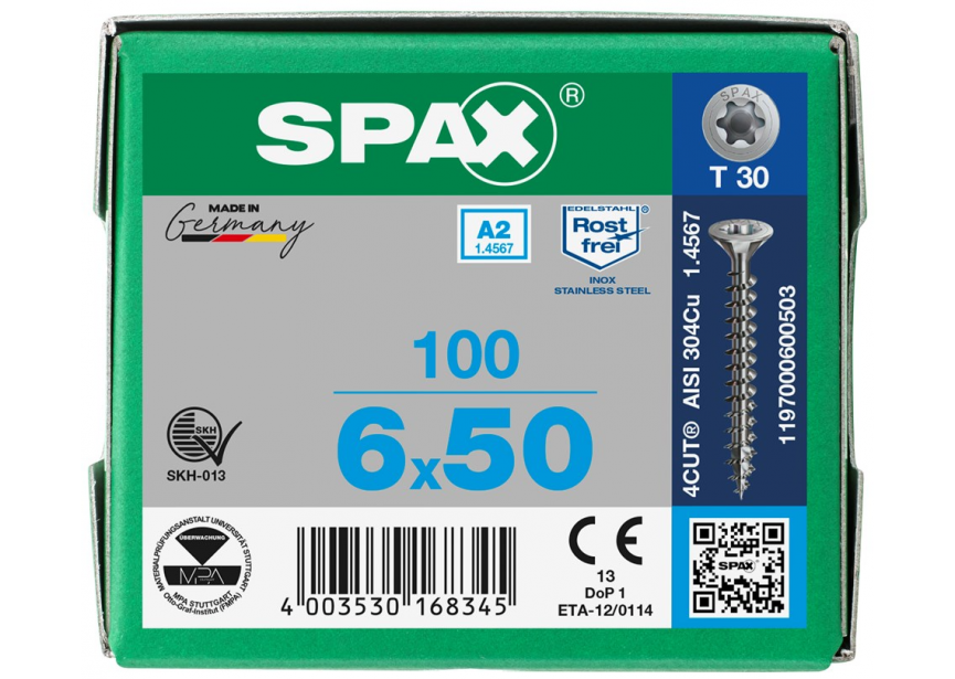 SPS SPAX 6.0 x 50 T30 inox A2 /100st 