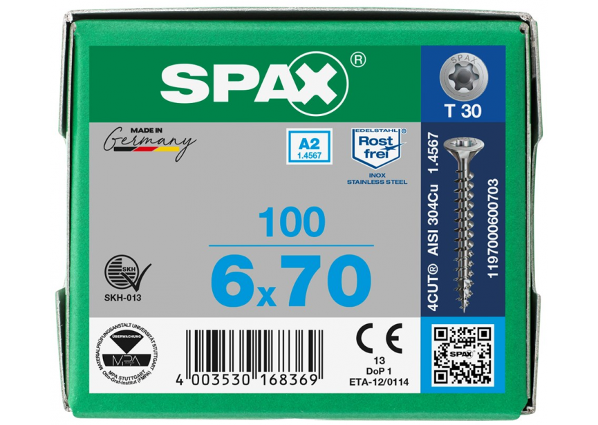 SPS SPAX 6.0 x 70 T30 inox A2 /100st 