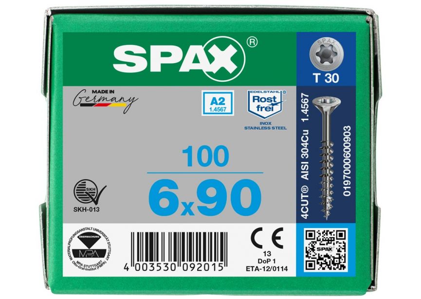 SPS SPAX GD 6.0 x 90 T30 inox A2 /100st 