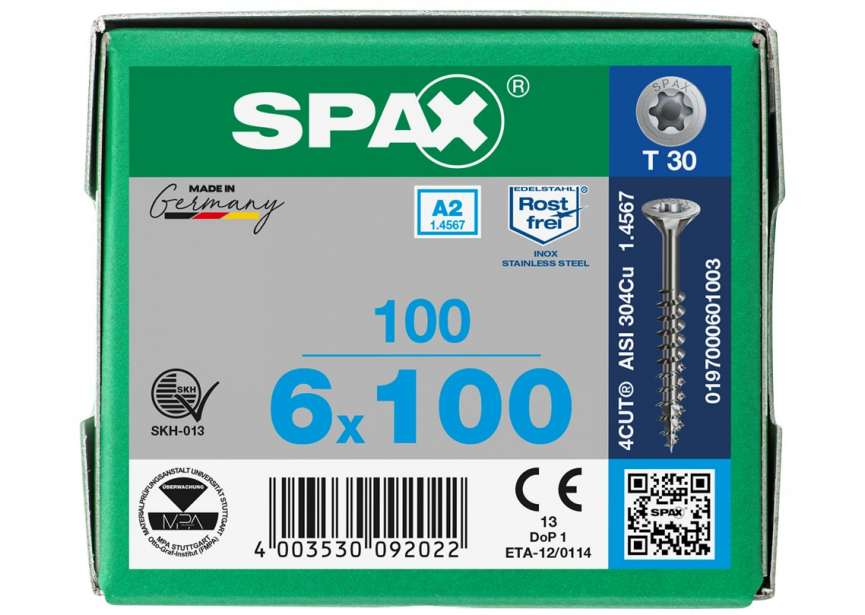 SPS SPAX GD 6.0 x100 T30 inox A2 /100st 