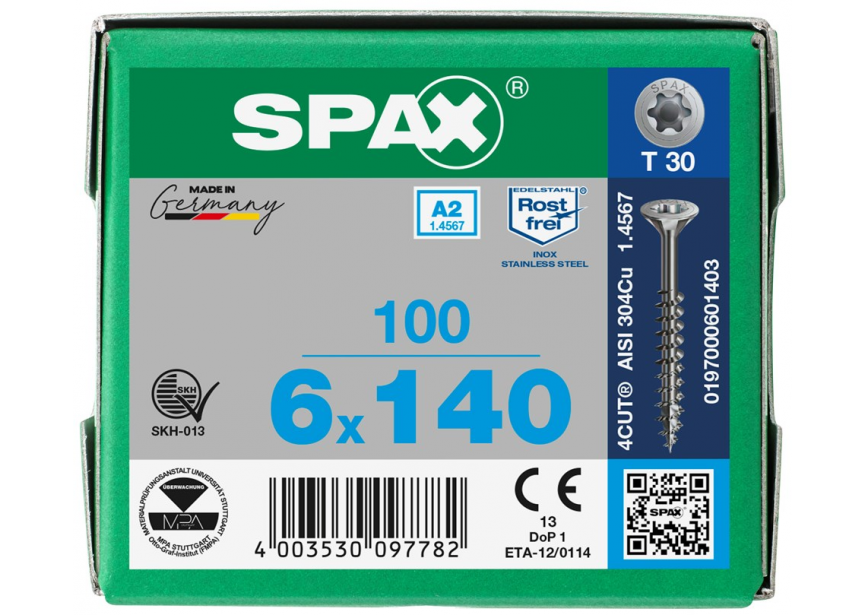 SPS SPAX GD 6.0 x140 T30 inox A2 /100st 