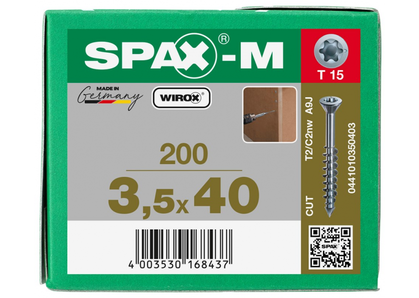 SPS SPAX MDF 3.5 x 40 GD T15 /200st Wirox (0441010350403)