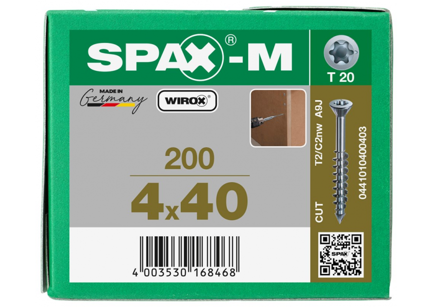 SPS SPAX MDF 4.0 x 40 GD T20 /200st Wirox (0441010400403)