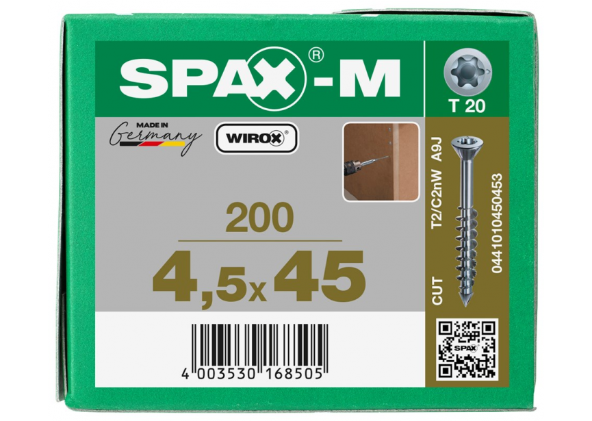 SPS SPAX MDF 4.5 x 45 GD T20 /200st Wirox (0441010450453)