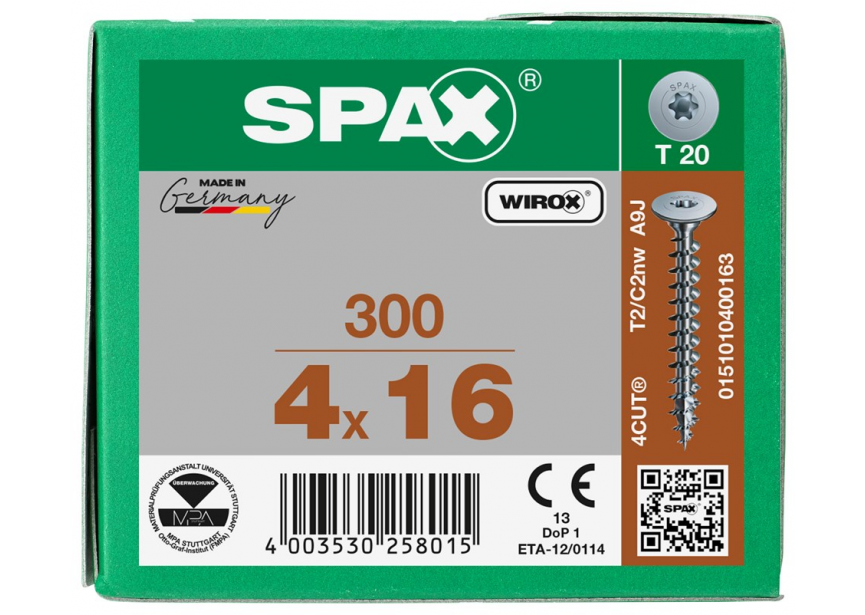 Rugwandschroef SPAX 4.0 x 16 T20 /300st Wirox (0151010400163)