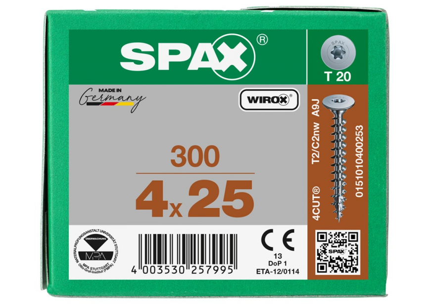 Rugwandschroef SPAX 4.0 x 25 T20 /300st Wirox (0151010400253)