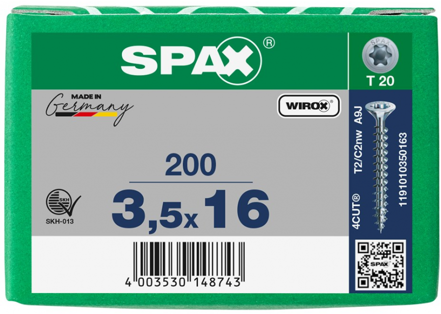 SPS SPAX 3.5 x 16 T20 Wirox /200st (1191010350163)
