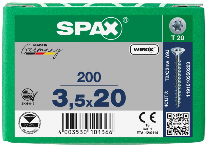 SPS SPAX 3.5 x 20 T20 Wirox /200st (1191010350203)