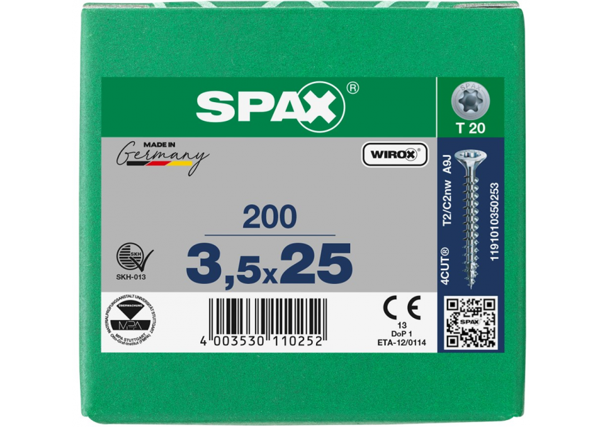 SPS SPAX 3.5 x 25 T20 Wirox /200st (1191010350253)