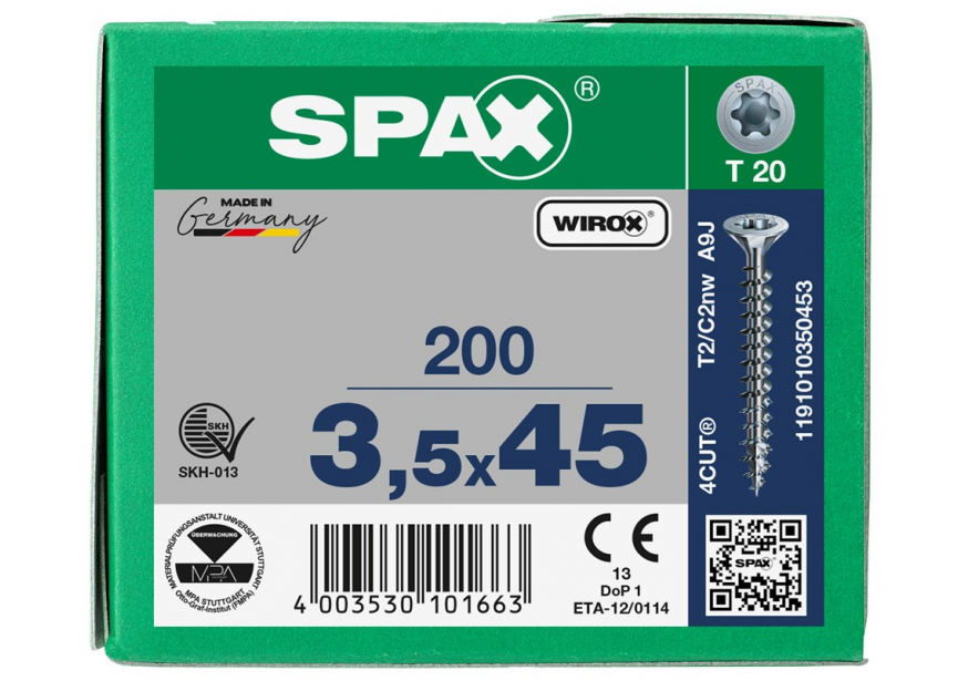 SPS SPAX 3.5 x 45 T20 Wirox /200st (1191010350453)