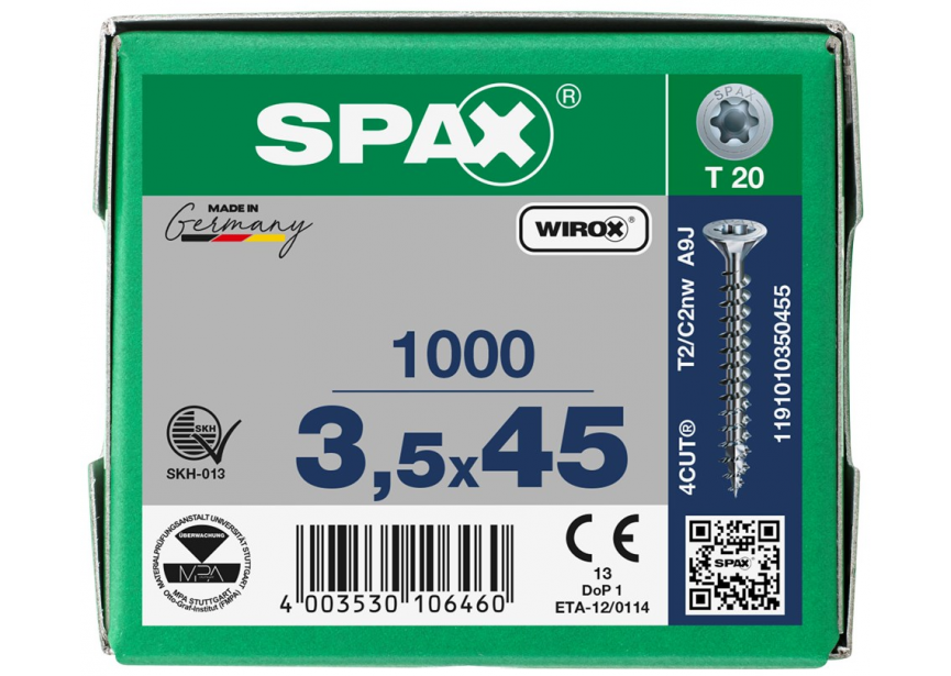 SPS SPAX 3.5 x 45 T20 Wirox /1000st (1191010350455)