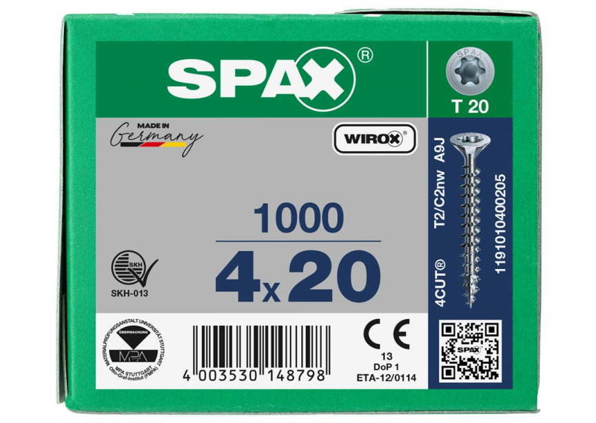 SPS SPAX 4.0 x 20 T20 Wirox /1000st (1191010400205)