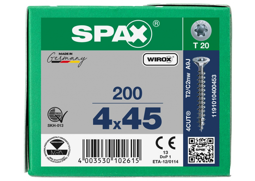 SPS SPAX 4.0 x 45 T20 Wirox /200st (1191010400453)