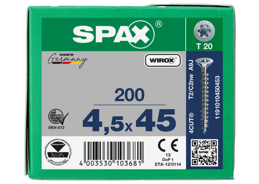 SPS SPAX 4.5 x 45 T20 Wirox /200st (1191010450453)