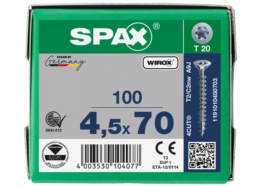 SPS SPAX 4.5 x 70 T20 Wirox /100st (1191010450703)