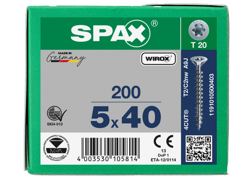 SPS SPAX 5.0 x 40 T20 Wirox /200st (1191010500403)