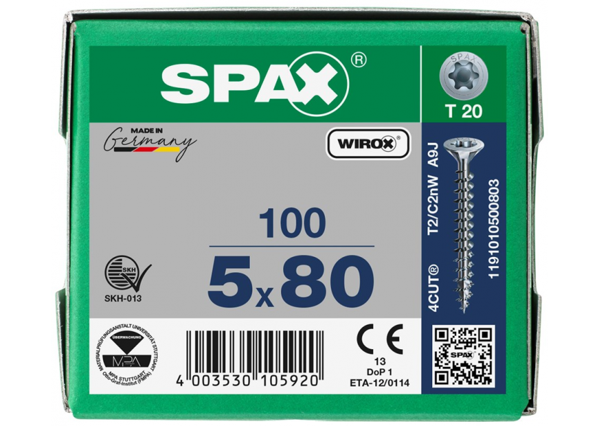 SPS SPAX 5.0 x 80 T20 Wirox /100st (1191010500803)