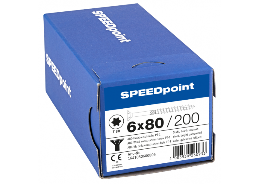 SPS SPEEDpoint 6.0 x 80 T30 Zn /200st gedeeltelijk schroefdraad