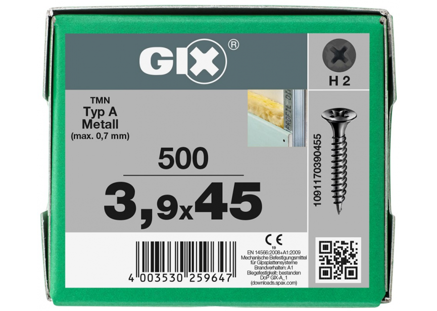 SPS SPAX Gyproc GIX A 3.9 x 45 / 500st zwart gefosfateerd metalen profielen